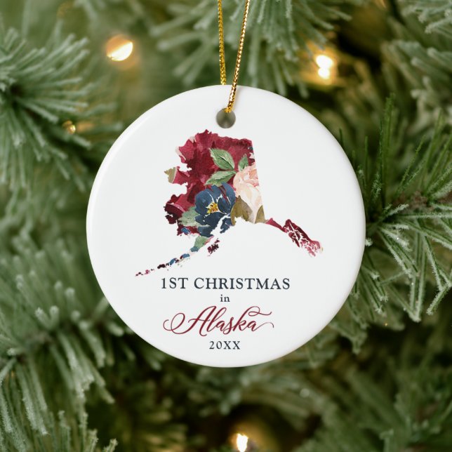 Aquarell Personalisiertes Weihnachtsfest in Alaska Keramik Ornament (Baum)