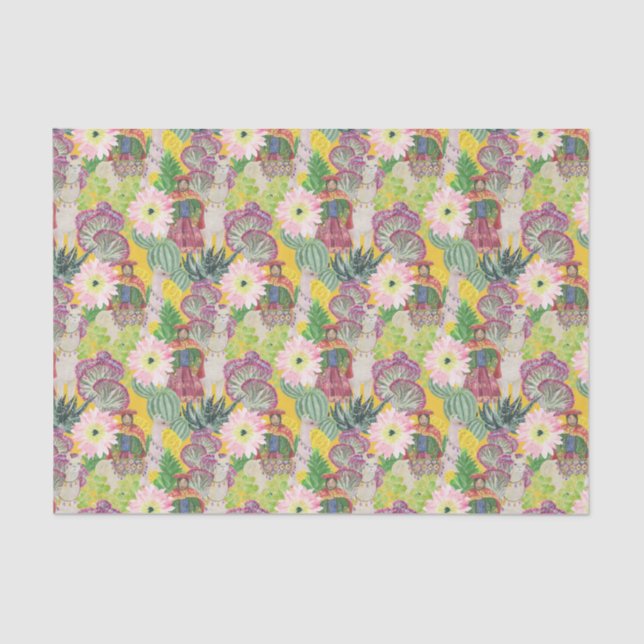 Aquarell-peruanisches Frauen-u. Lama-Muster Seidenpapier (Vorderseite)