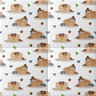 Aquarell-Pfannkuchen-Beeren-Frühstück-Brunch  Fliese
