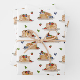 Aquarell-Pfannkuchen-Beeren-Frühstück-Brunch  Geschenkpapier Set