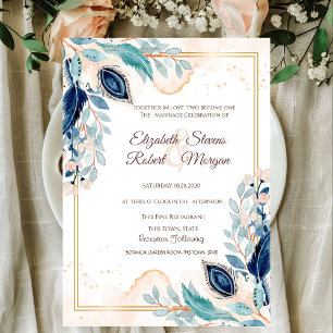Aquarell-Pfau Blumen Hochzeitseinladung Einladung