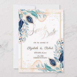 Aquarell Pfau Blumen Hochzeitseinladung Vorankündi Save The Date