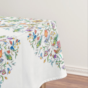 Aquarell-Pfau mit Blumen Tischdecke