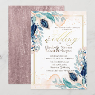 Aquarell-Pfauenblumen-Hochzeitseinladung Einladung