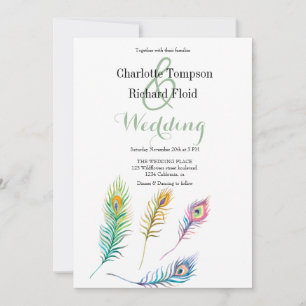 Aquarell-Pfauenfeder-Hochzeit Einladung