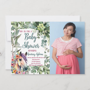 Aquarell Pferd Blumen Custom Foto Babyparty Einladung