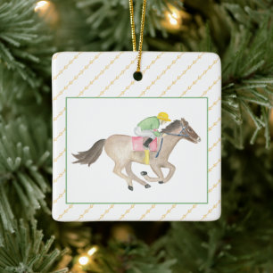 Aquarell Pferd & Jockey Renntag Keramikornament