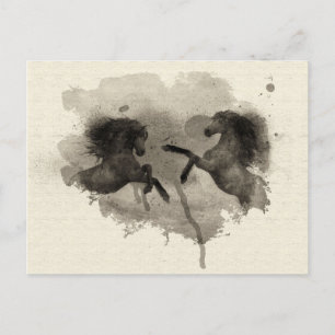 Aquarell-Pferde steigen auf Postkarte