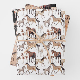 Aquarell-Pferde Western Geschenkpapier Set