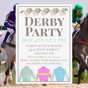 Aquarell-Pferderennen-Jockey-Seide-Derbyparty-Desi Einladung