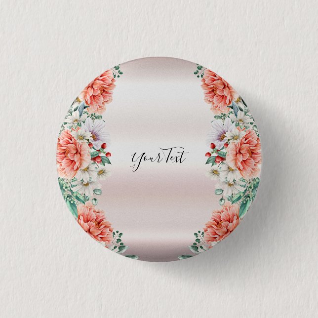 Aquarell-Pfingstrose-Blumenknopf Button (Vorderseite)