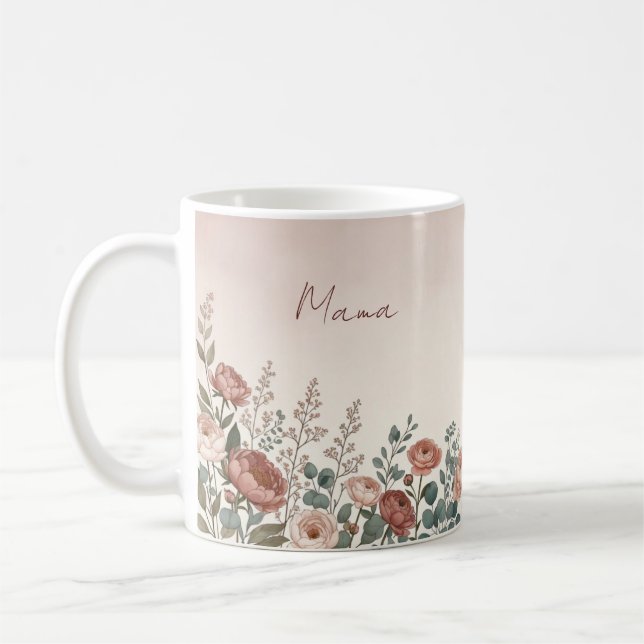 Aquarell-Pfingstrose Botanische Kaffeetasse für Ma (Links)