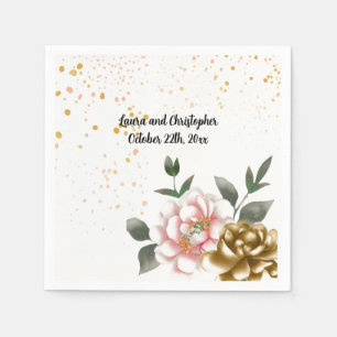 Aquarell-Pfingstrose Rosa und Bronze-Papier-Servie Serviette