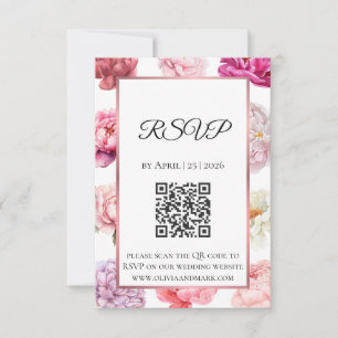Aquarell-Pfingstrose-RSVP-Karte   Rosen-Gold-Blume RSVP Karte