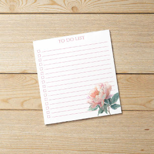 Aquarell-Pfingstrose-To-Do-Liste Modern Boho Chic Notizblock