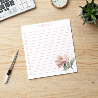 Aquarell-Pfingstrose-To-Do-Liste Moderne Boho-Chic Notizblock
