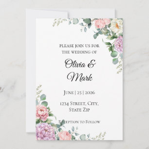 Aquarell-Pfingstrose- und Eukalyptus-Hochzeitseinl Einladung