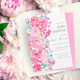 Aquarell-Pfingstrosen, Bär & Babyartikel Babyparty Einladung