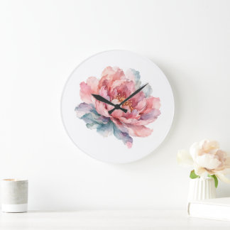 Aquarell-Pfingstrosen-Blumen Große Wanduhr