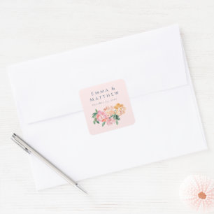 Aquarell-Pfingstrosen-Blumen-Maximalist-Rosa-Hochz Quadratischer Aufkleber