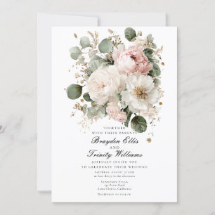 Aquarell-Pfingstrosen elegante Hochzeitseinladung Einladung