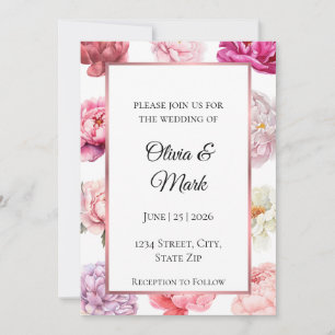 Aquarell-Pfingstrosen-Hochzeitseinladung Roségol Einladung