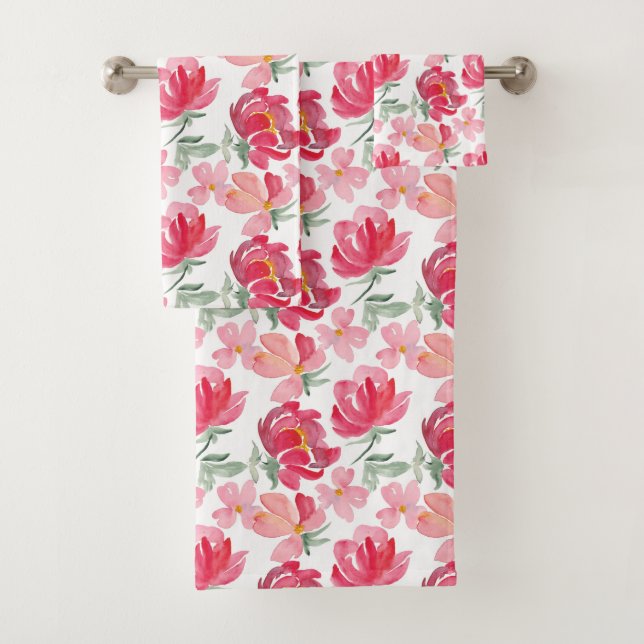 Aquarell-Pfingstrosen-Muster Badhandtuch Set (Insitu)