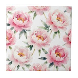 Aquarell-Pfingstrosen-Rosa-Blumenmuster Fliese