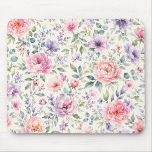 Aquarell-Pfingstrosen- und Lavendel-Blumenmuster Mousepad