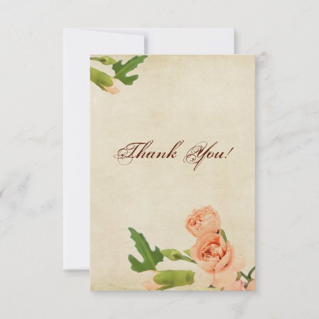 Aquarell-Pfirsich-Gartennelken-Ecken Dankeskarte (Vorderseite)