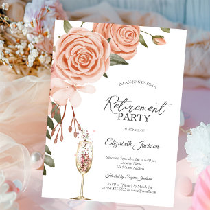 Aquarell Pfirsich-Rosé-Blüten Champagner Ruhestand Einladung