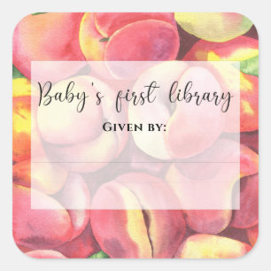 Aquarell-Pfirsiche - Baby's erste Bibliothek Quadratischer Aufkleber