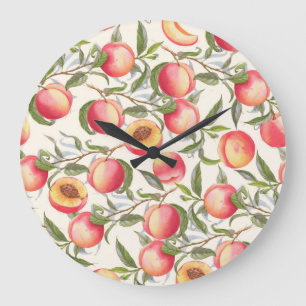Aquarell-Pfirsiche, nahtloses florales Muster. Große Wanduhr