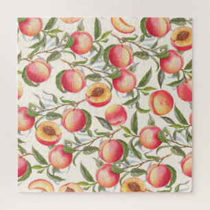 Aquarell-Pfirsiche, nahtloses florales Muster. Puzzle