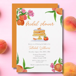 Aquarell-Pfirsichkuchen mit Blüten Junggesellinnen Einladung
