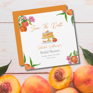 Aquarell-Pfirsichkuchen mit Blüten Junggesellinnen Save The Date