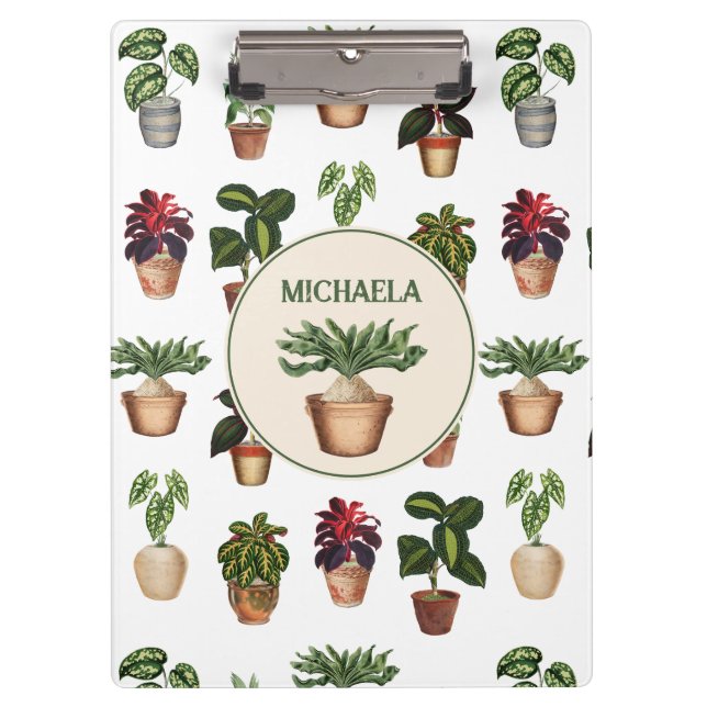 Aquarell Pflanze Terracotta Töpfe Name Klemmbrett (Vorderseite)