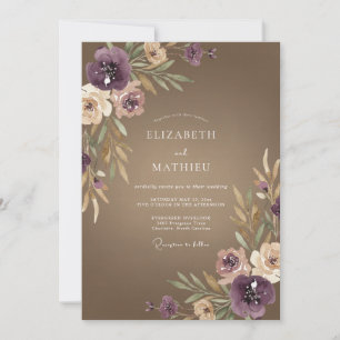 Aquarell-Pflaume-Taupe-Wildblumen-Hochzeit Einladung