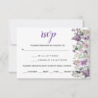 Aquarell-Pflaume- und Fliederblumen-RSVP RSVP Karte