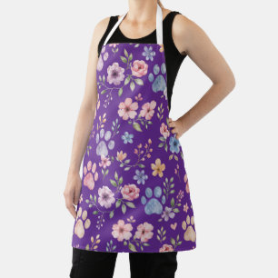 Aquarell-Pfotenabdruck-Blumen-Schürze – Geschenk f Schürze
