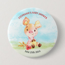 Aquarell Piggy Baby Duschfarm Button