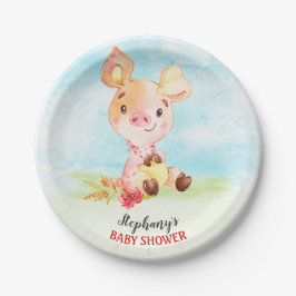 Aquarell Piggy Baby Duschfarm Pappteller