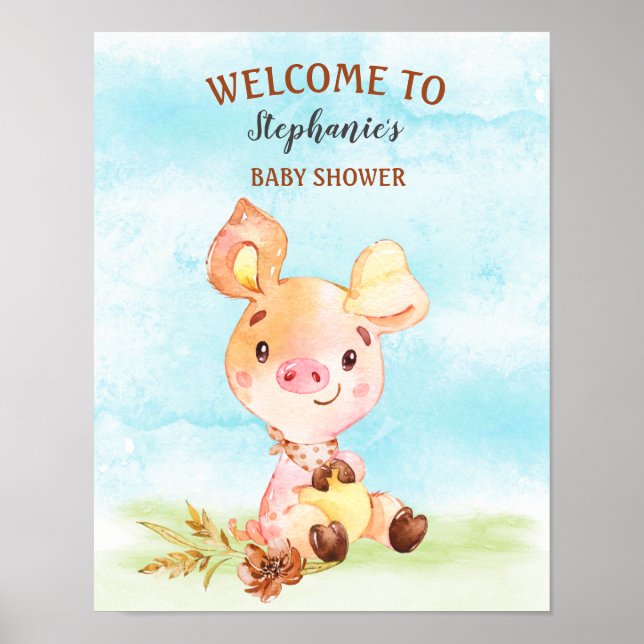 Aquarell Piggy Baby Duschfarm Poster (Vorne)