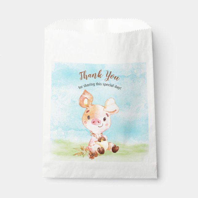 Aquarell Piggy Baby Showfarm Vielen Dank Geschenktütchen (Vorderseite)