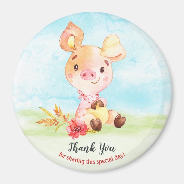 Aquarell Piggy Baby Showfarm Vielen Dank Magnet (Vorne)