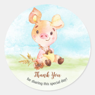 Aquarell Piggy Baby Showfarm Vielen Dank Runder Aufkleber
