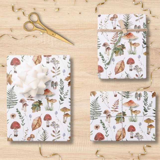 Aquarell-Pilz-Botanik-Pattern-Decoupage Geschenkpapier Set (Von Creator hochgeladen)