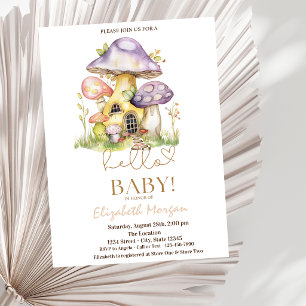 Aquarell-Pilze Blumen Punkte Babyparty Einladung