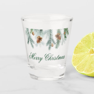 Aquarell Pine Cones Greenerie Frohe Weihnachten Schnapsglas