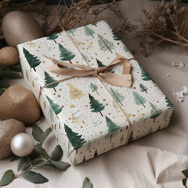 Aquarell Pine Tree Green Gold Weihnachten Geschenkpapier Set